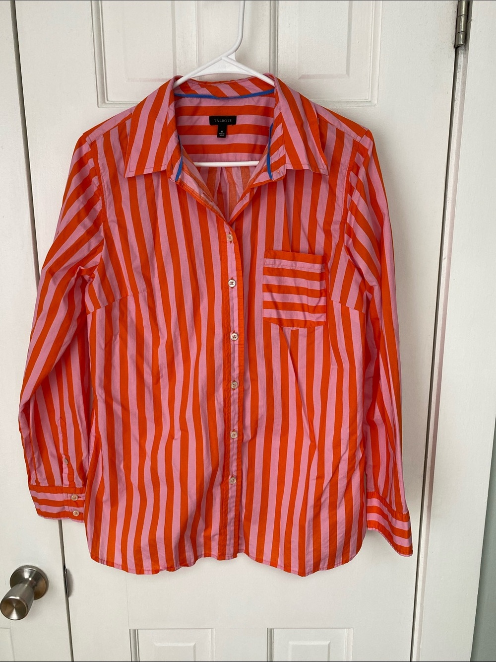 Talbots Orange and Pink Striped Button-Down Blouse